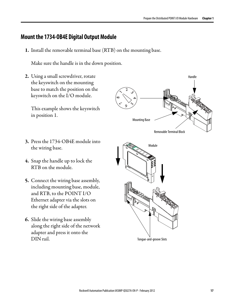 Mount the 1734-ob4e digital output module | Rockwell Automation Logix5000 Control Systems: Connect POINT I/O Modules over an EtherNet/IP Network Quick Start User Manual | Page 17 / 36