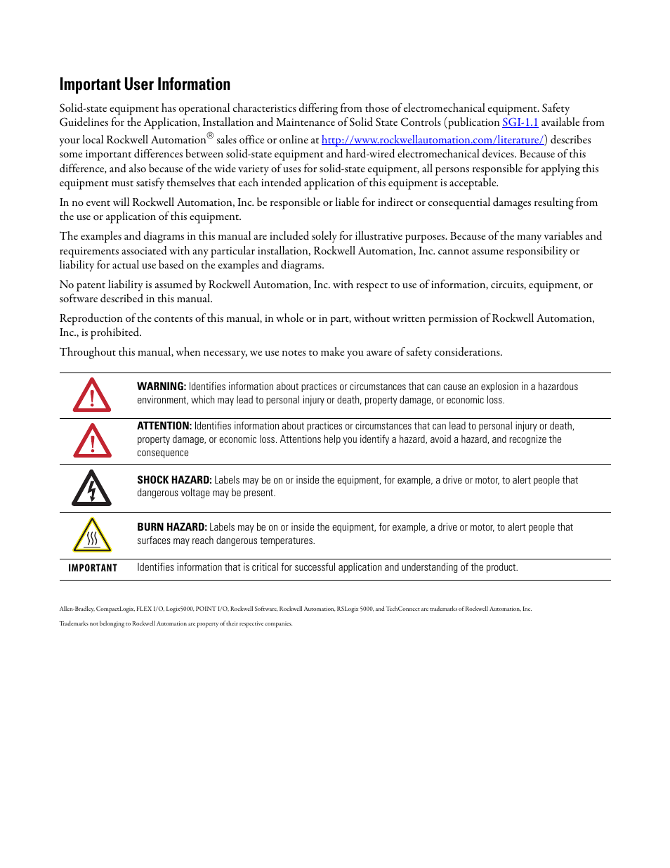 Important user information | Rockwell Automation Logix5000 Control Systems: Connect POINT I/O Modules over an EtherNet/IP Network Quick Start User Manual | Page 2 / 36
