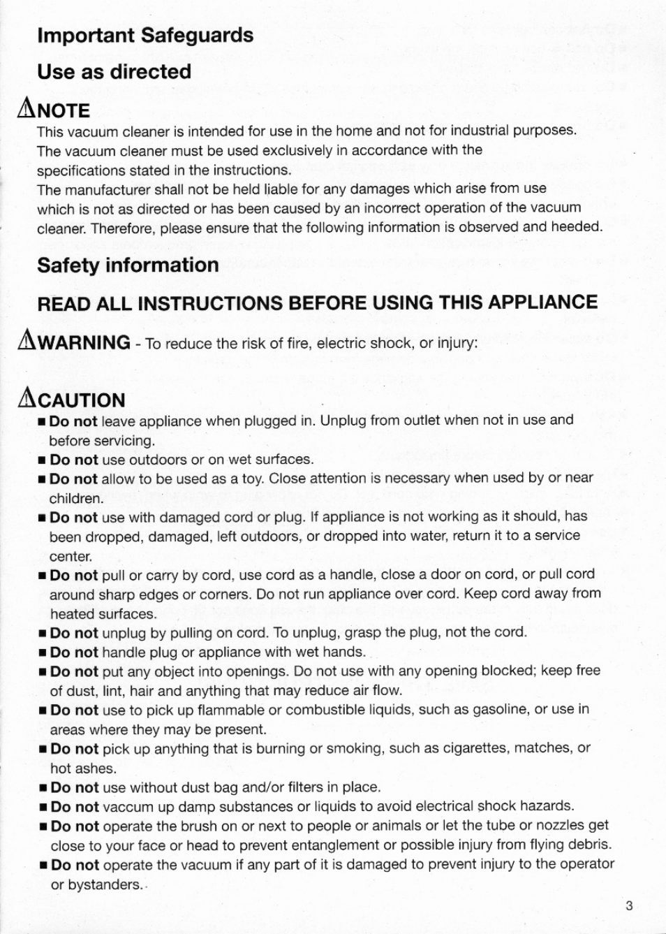 Important safeguards use as directed a note, Safety information, Important safeguards use as directed | Bosch BSG81 User Manual | Page 3 / 20