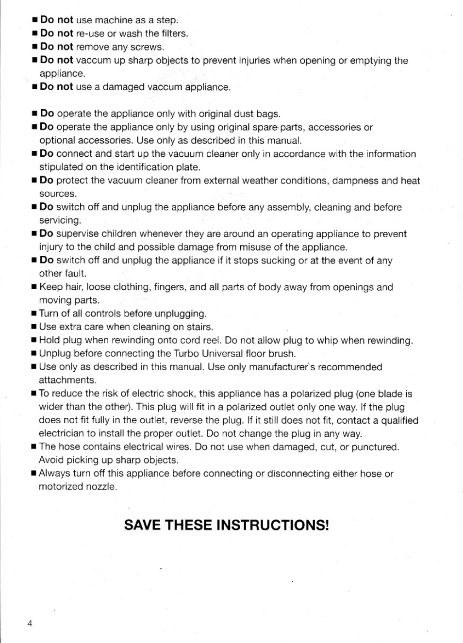 Save these instructions | Bosch BSG81 User Manual | Page 4 / 20