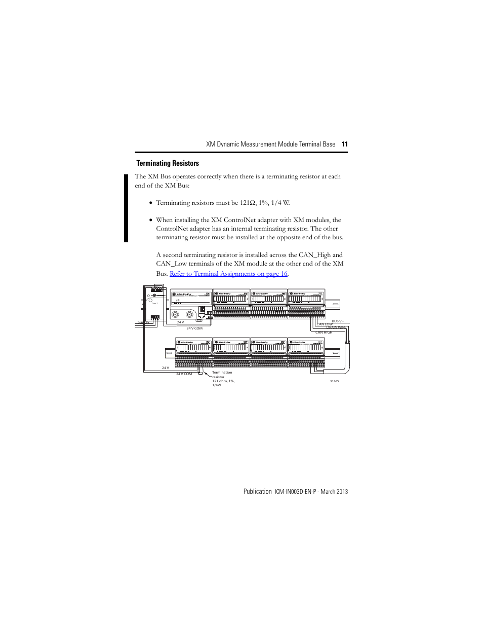 Terminating resistors | Rockwell Automation 1440-TBS-J XM Dynamic Measurement Module Terminal Base User Manual | Page 11 / 24