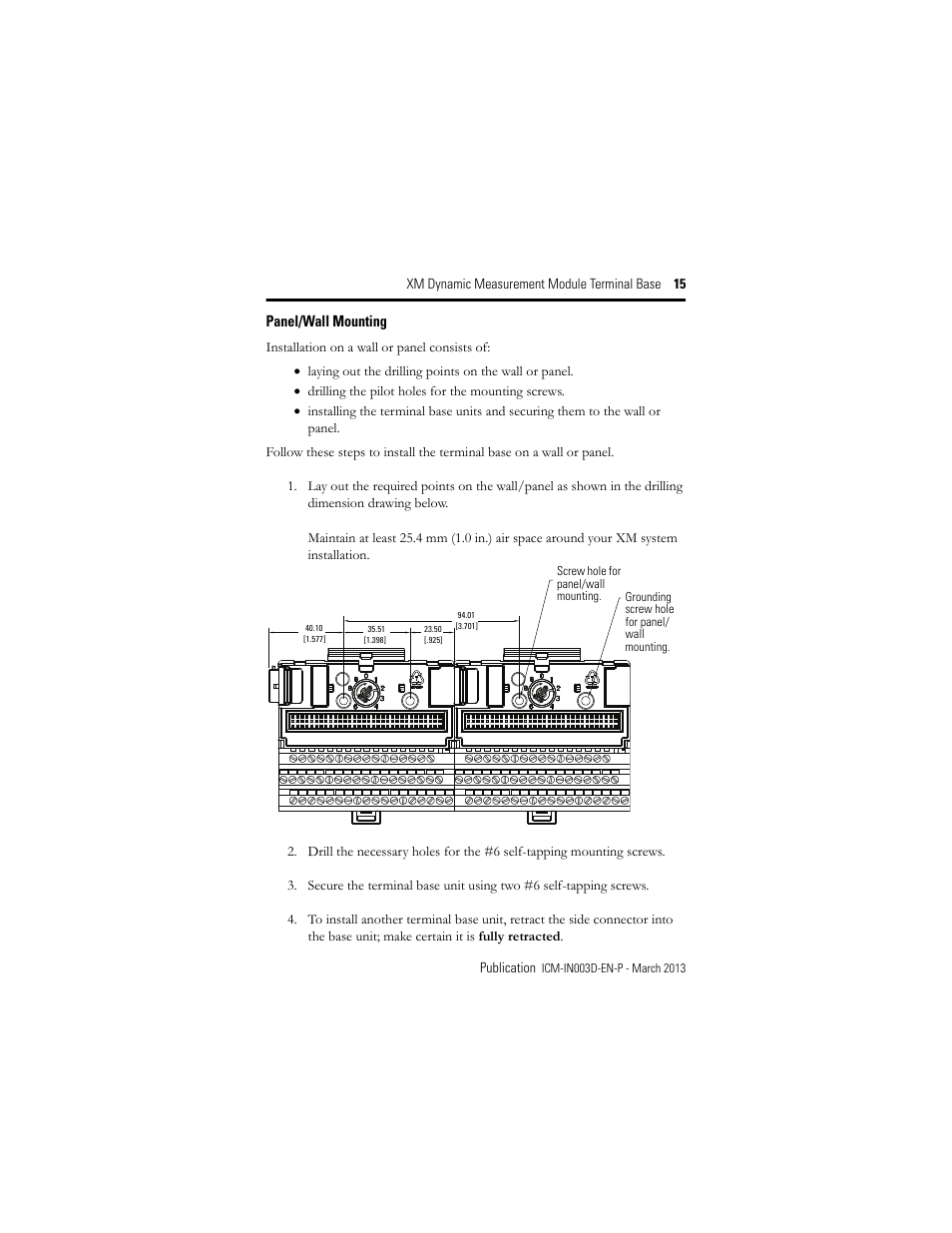 Panel/wall mounting | Rockwell Automation 1440-TBS-J XM Dynamic Measurement Module Terminal Base User Manual | Page 15 / 24