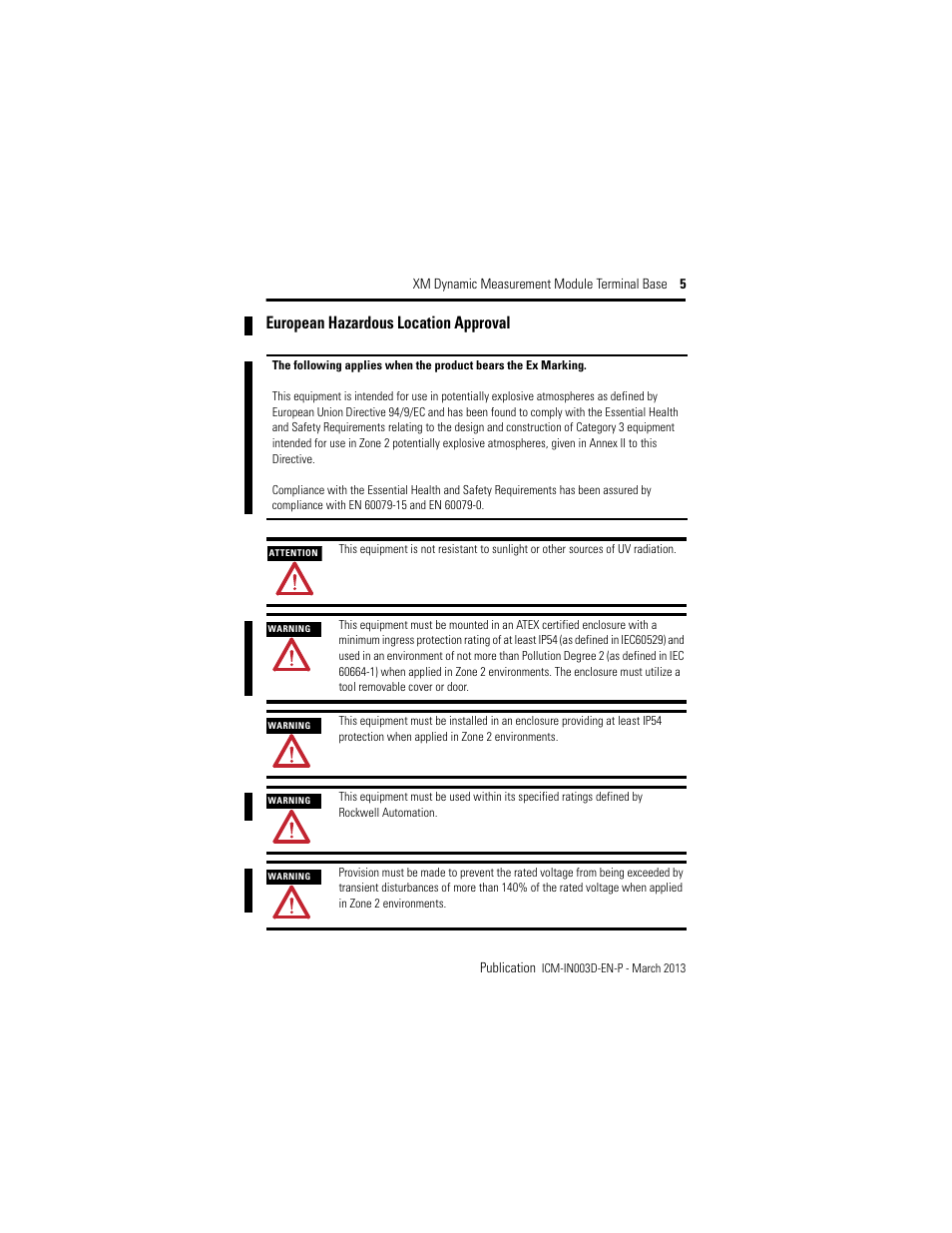 European hazardous location approval | Rockwell Automation 1440-TBS-J XM Dynamic Measurement Module Terminal Base User Manual | Page 5 / 24