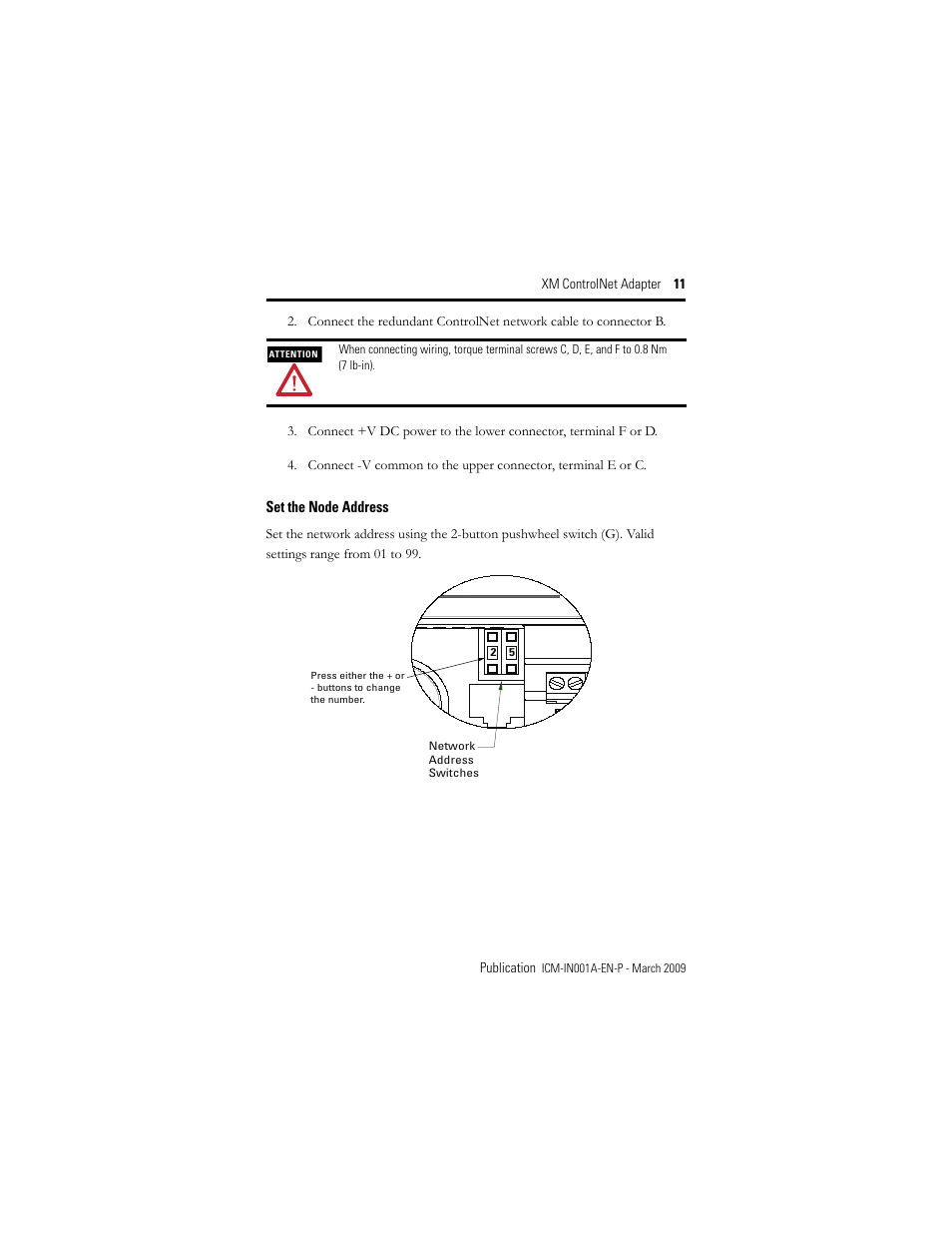 Set the node address | Rockwell Automation 1440-ACNR XM ControlNet Adapter User Manual | Page 11 / 20