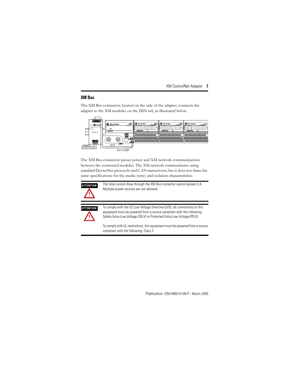 Xm bus, Xm controlnet adapter 7 publication | Rockwell Automation 1440-ACNR XM ControlNet Adapter User Manual | Page 7 / 20