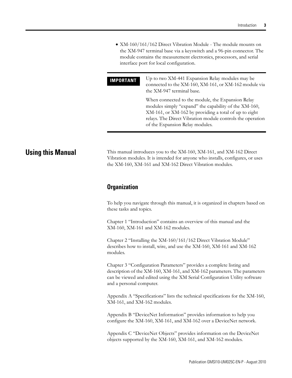 Using this manual, Organization | Rockwell Automation 1440-VDRP06-00RH XM-160/161/162 Direct Vibration Module User Manual | Page 11 / 143