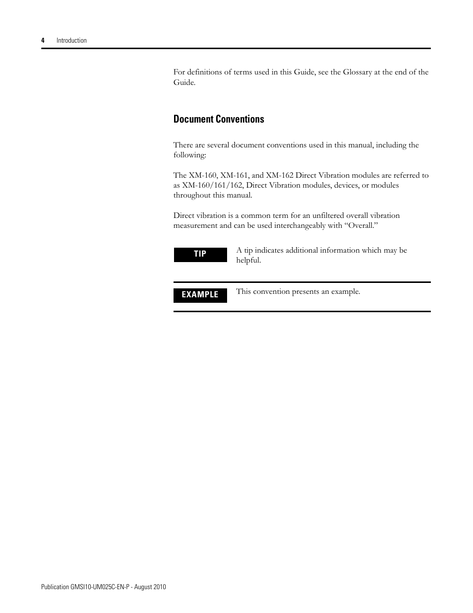 Document conventions | Rockwell Automation 1440-VDRP06-00RH XM-160/161/162 Direct Vibration Module User Manual | Page 12 / 143