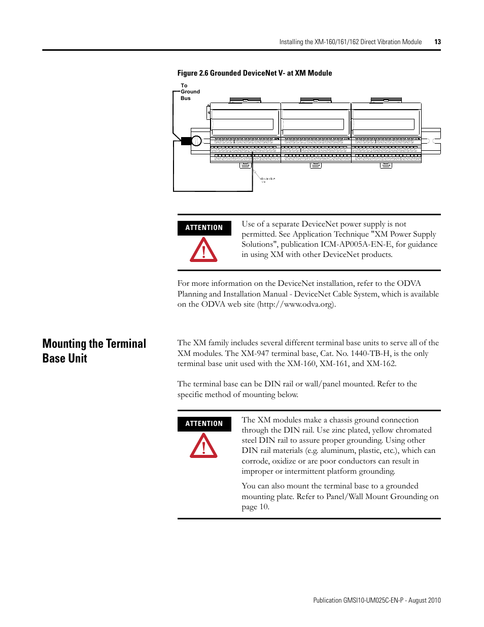 Mounting the terminal base unit | Rockwell Automation 1440-VDRP06-00RH XM-160/161/162 Direct Vibration Module User Manual | Page 21 / 143
