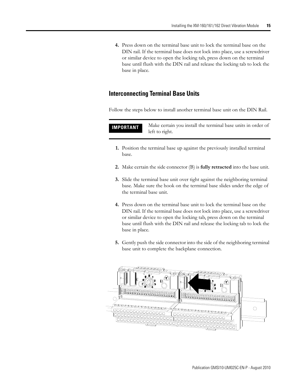 Interconnecting terminal base units | Rockwell Automation 1440-VDRP06-00RH XM-160/161/162 Direct Vibration Module User Manual | Page 23 / 143