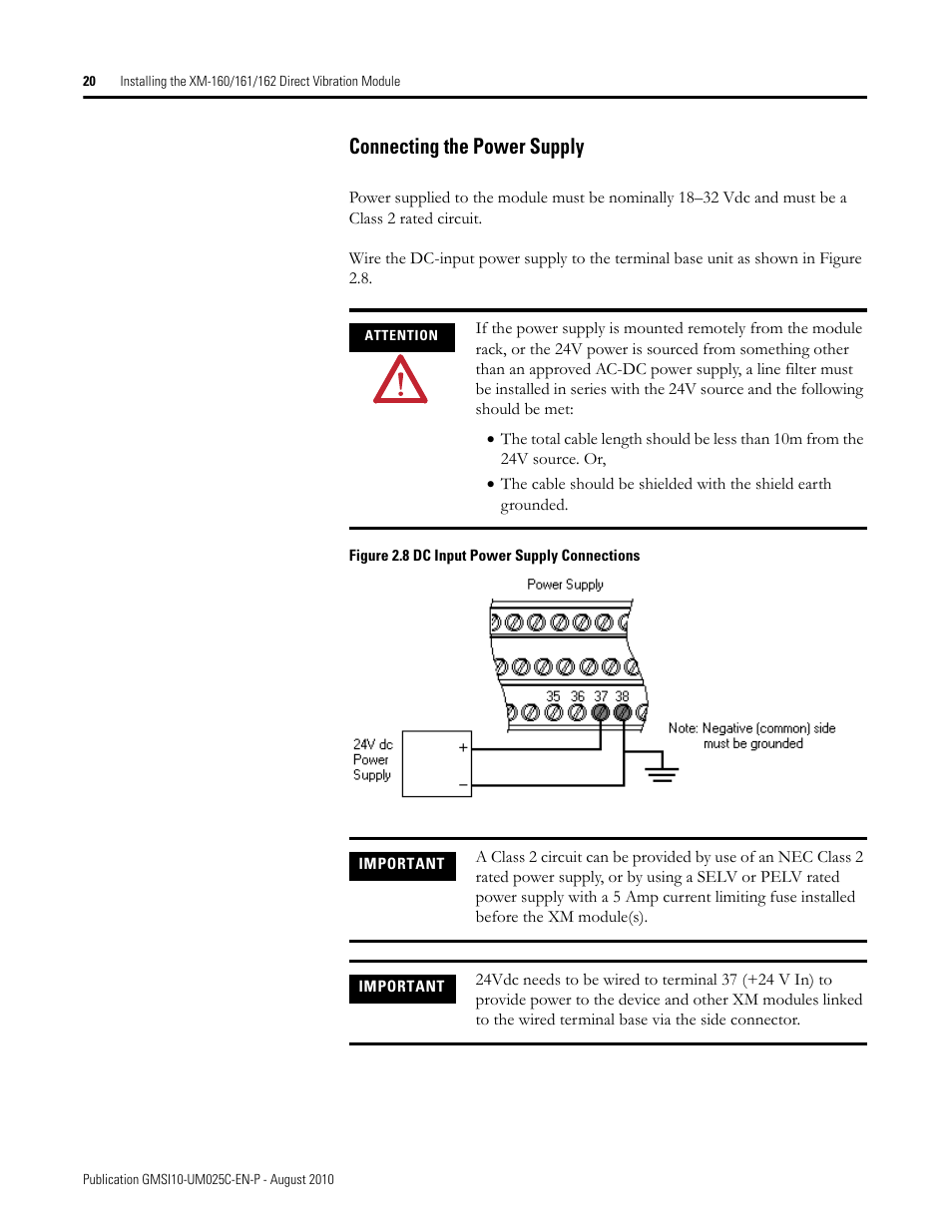 Connecting the power supply | Rockwell Automation 1440-VDRP06-00RH XM-160/161/162 Direct Vibration Module User Manual | Page 28 / 143