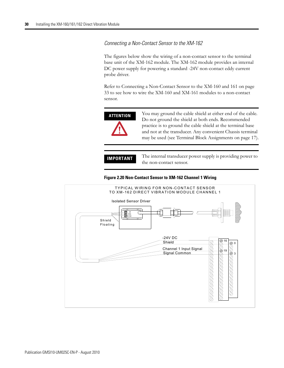 Connecting a non-contact sensor to the xm-162 | Rockwell Automation 1440-VDRP06-00RH XM-160/161/162 Direct Vibration Module User Manual | Page 38 / 143