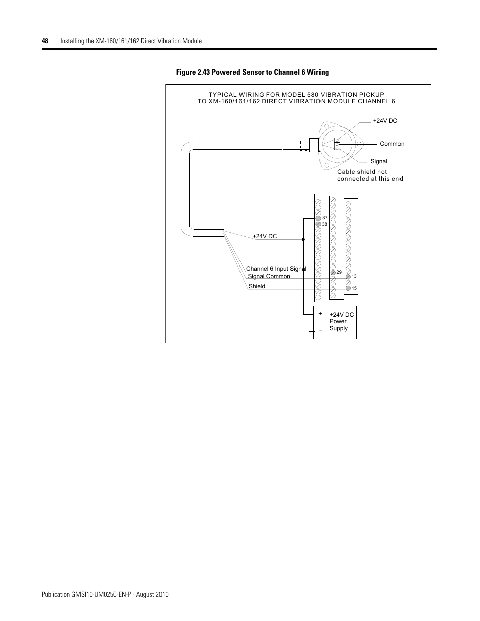 Figure 2.43 powered sensor to channel 6 wiring | Rockwell Automation 1440-VDRP06-00RH XM-160/161/162 Direct Vibration Module User Manual | Page 56 / 143