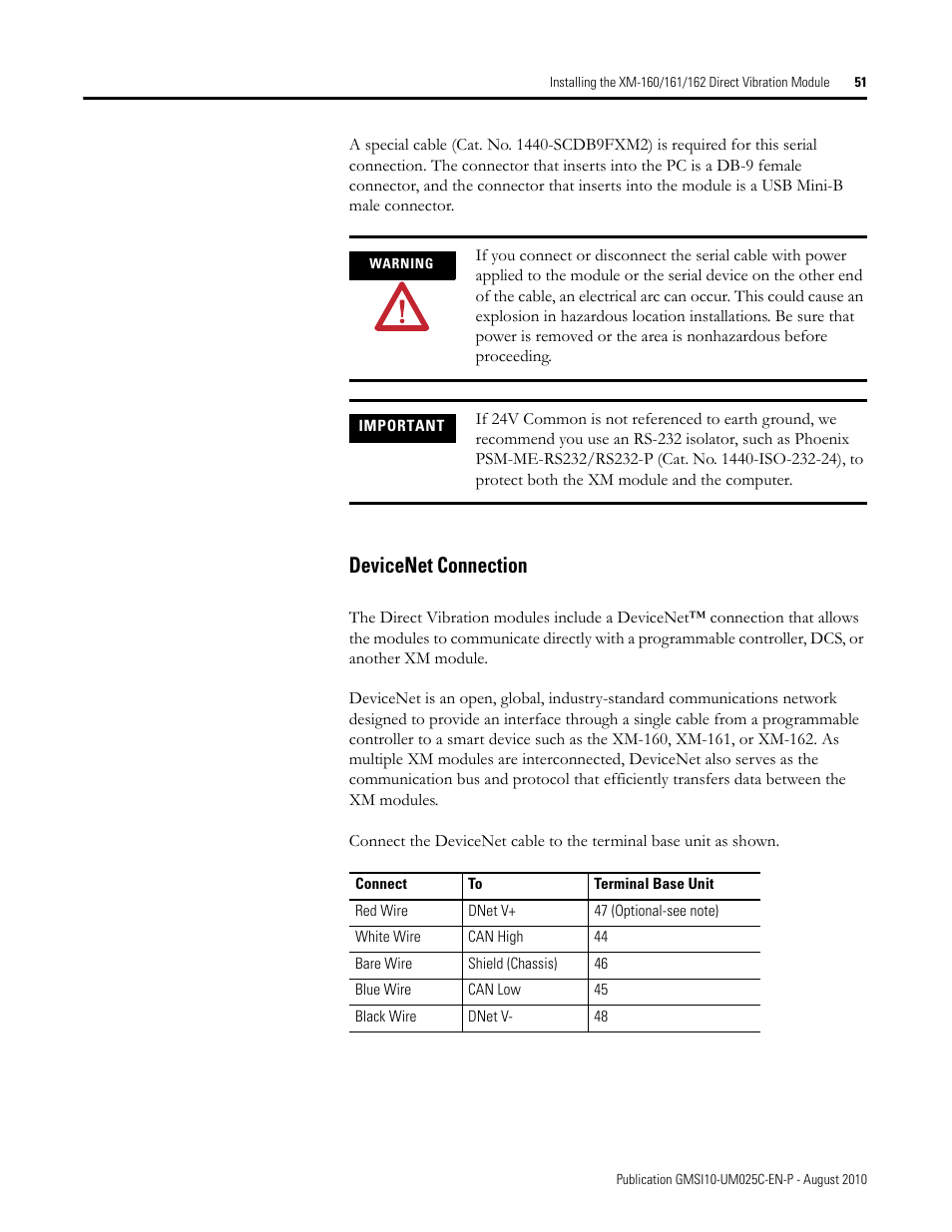 Devicenet connection | Rockwell Automation 1440-VDRP06-00RH XM-160/161/162 Direct Vibration Module User Manual | Page 59 / 143