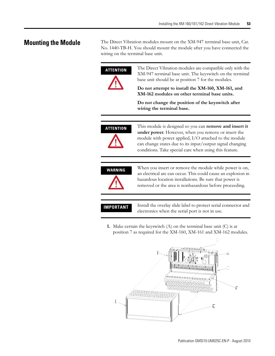 Mounting the module | Rockwell Automation 1440-VDRP06-00RH XM-160/161/162 Direct Vibration Module User Manual | Page 61 / 143