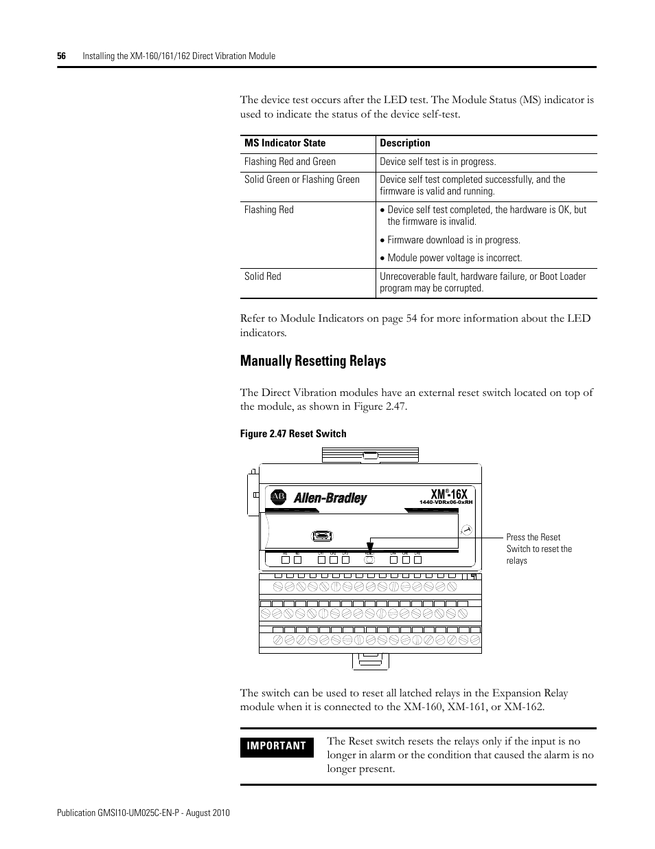 Manually resetting relays | Rockwell Automation 1440-VDRP06-00RH XM-160/161/162 Direct Vibration Module User Manual | Page 64 / 143