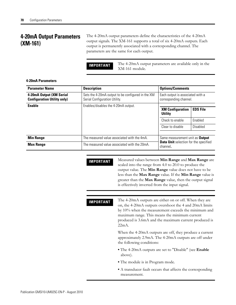 20ma output parameters (xm-161) | Rockwell Automation 1440-VDRP06-00RH XM-160/161/162 Direct Vibration Module User Manual | Page 78 / 143