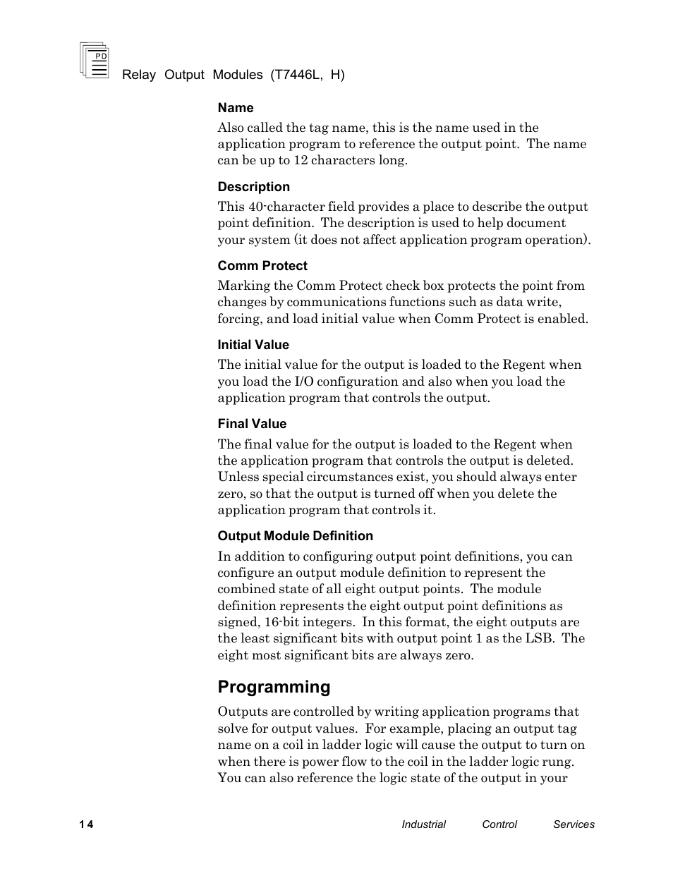 Programming | Rockwell Automation T7446L_H ICS Regent+Plus Relay Output Modules User Manual | Page 14 / 18