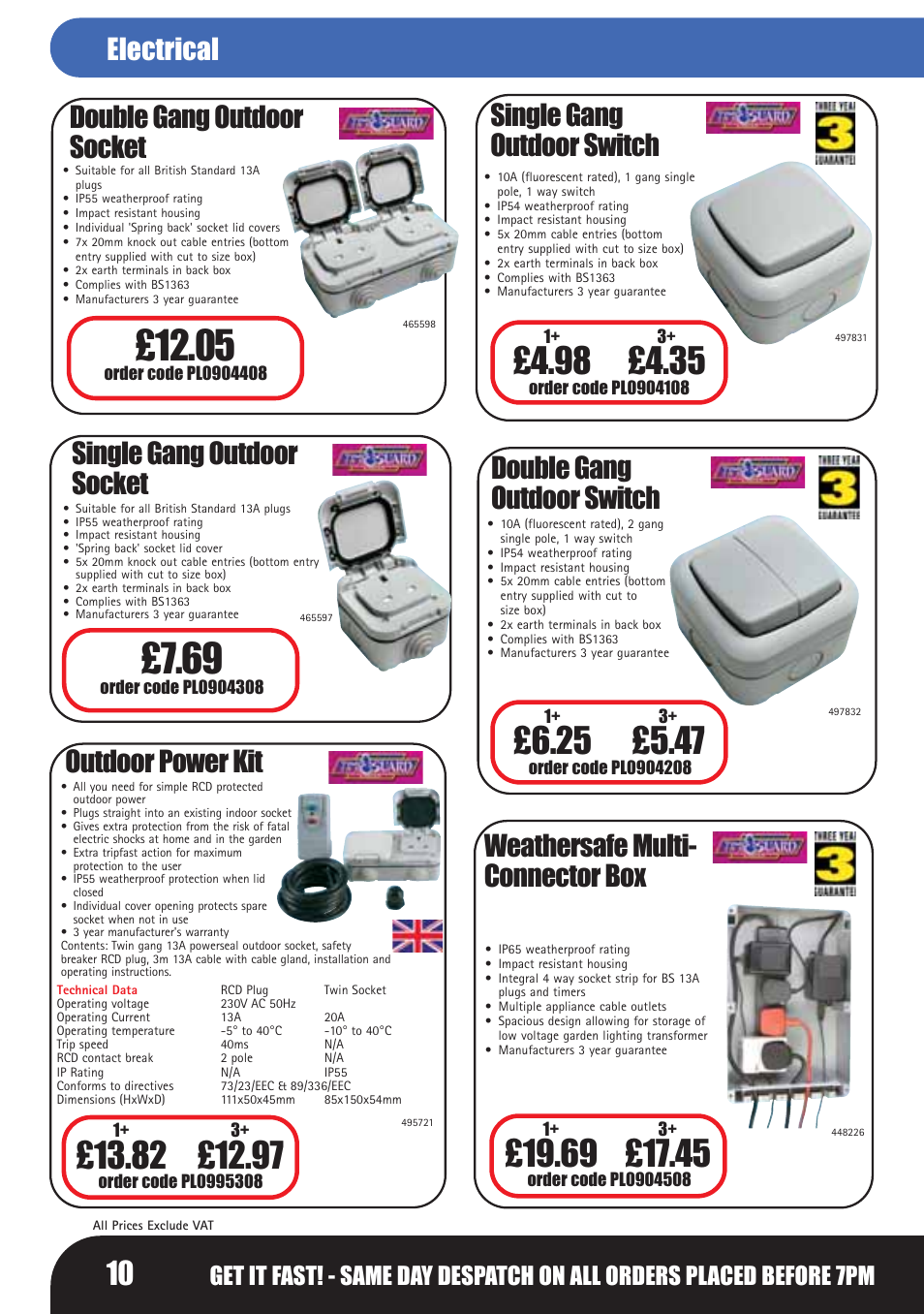 Double gang outdoor socket, Single gang outdoor socket, Single gang outdoor switch | Double gang outdoor switch, Weathersafe multi- connector box, Outdoor power kit, Electrical | Bosch LHM0610 User Manual | Page 10 / 148