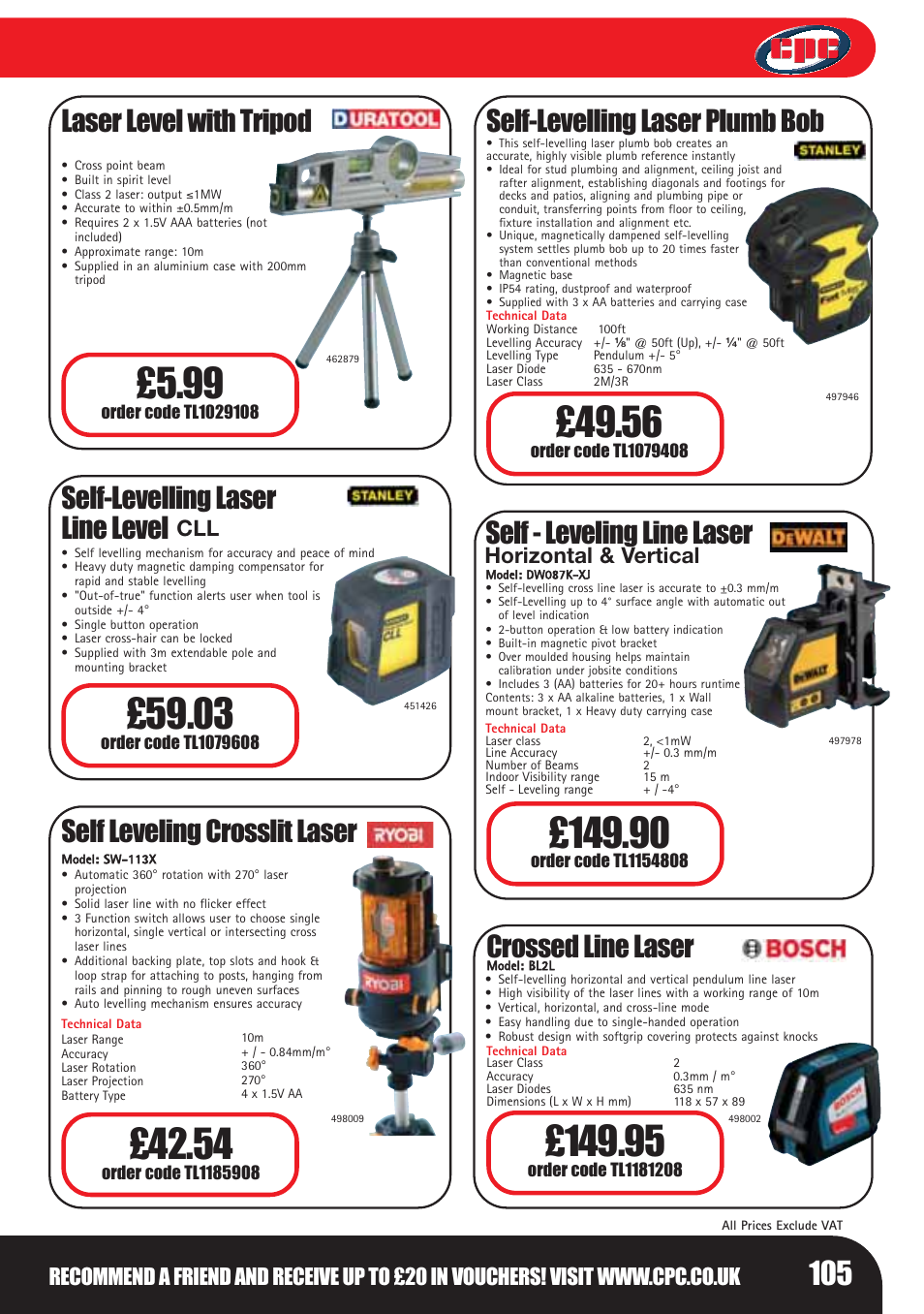 Laser level with tripod, Self-levelling laser line level, Self - leveling line laser | Crossed line laser, Self leveling crosslit laser, Self-levelling laser plumb bob, Horizontal & vertical | Bosch LHM0610 User Manual | Page 105 / 148