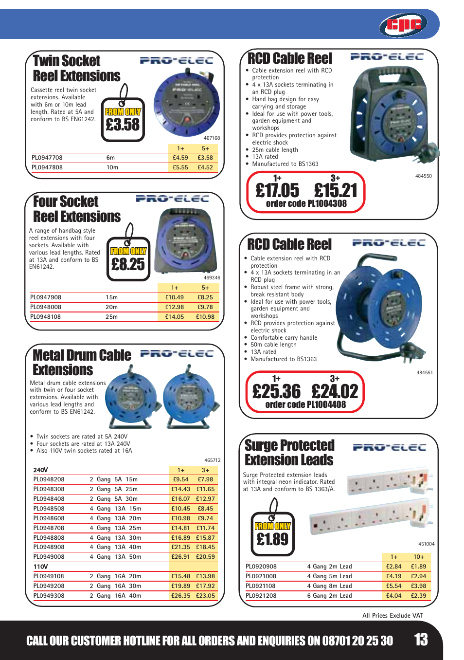 Rcd cable reel, Metal drum cable extensions, Surge protected extension leads | Four socket reel extensions, Twin socket reel extensions | Bosch LHM0610 User Manual | Page 13 / 148