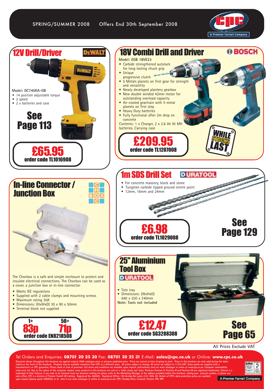 83p 71p, See page 113, 1m sds drill set | 12v drill/driver, 25" aluminium tool box | Bosch LHM0610 User Manual | Page 148 / 148