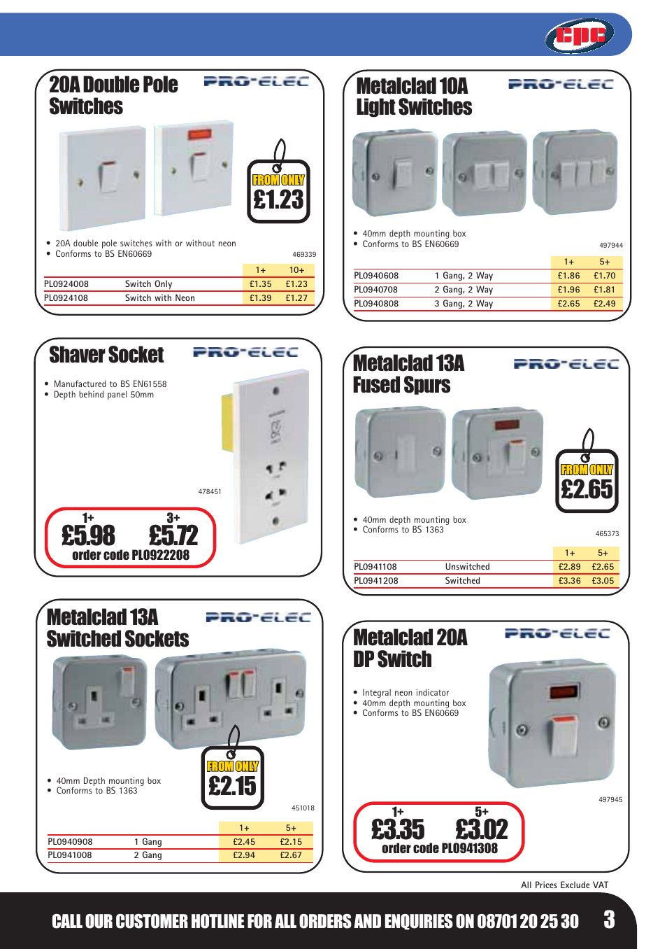 20a double pole switches shaver socket, Metalclad 13a switched sockets, Metalclad 10a light switches | Metalclad 13a fused spurs, Metalclad 20a dp switch | Bosch LHM0610 User Manual | Page 3 / 148