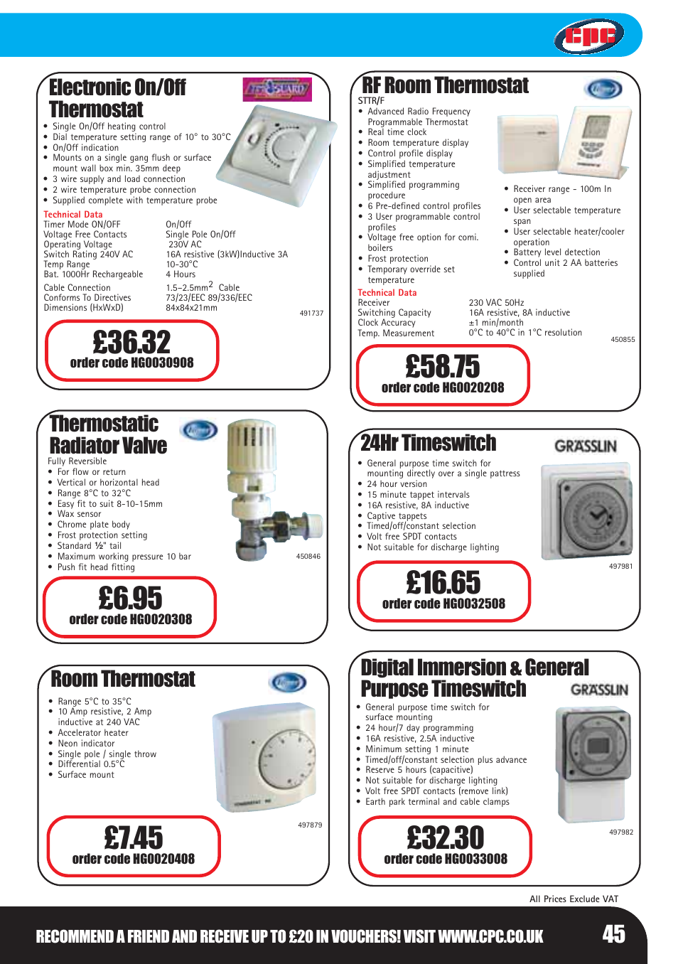 Electronic on/off thermostat, Thermostatic radiator valve, Room thermostat | Rf room thermostat, 24hr timeswitch, Digital immersion & general purpose timeswitch | Bosch LHM0610 User Manual | Page 45 / 148