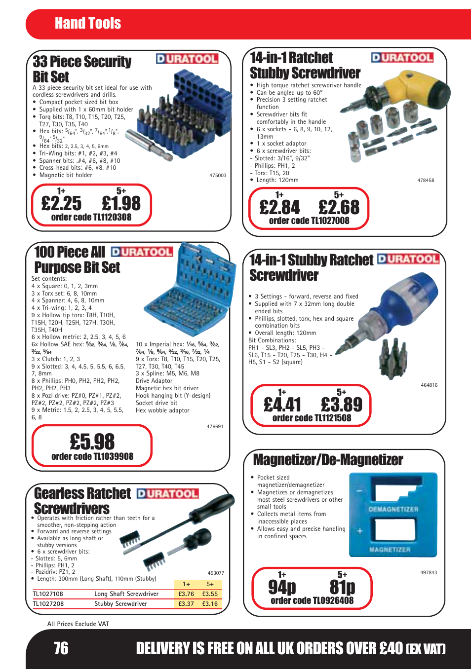 94p 81p, 76 delivery is free on all uk orders over £40, 33 piece security bit set | In-1 ratchet stubby screwdriver, In-1 stubby ratchet screwdriver, Magnetizer/de-magnetizer, Hand tools, Ex vat) | Bosch LHM0610 User Manual | Page 76 / 148