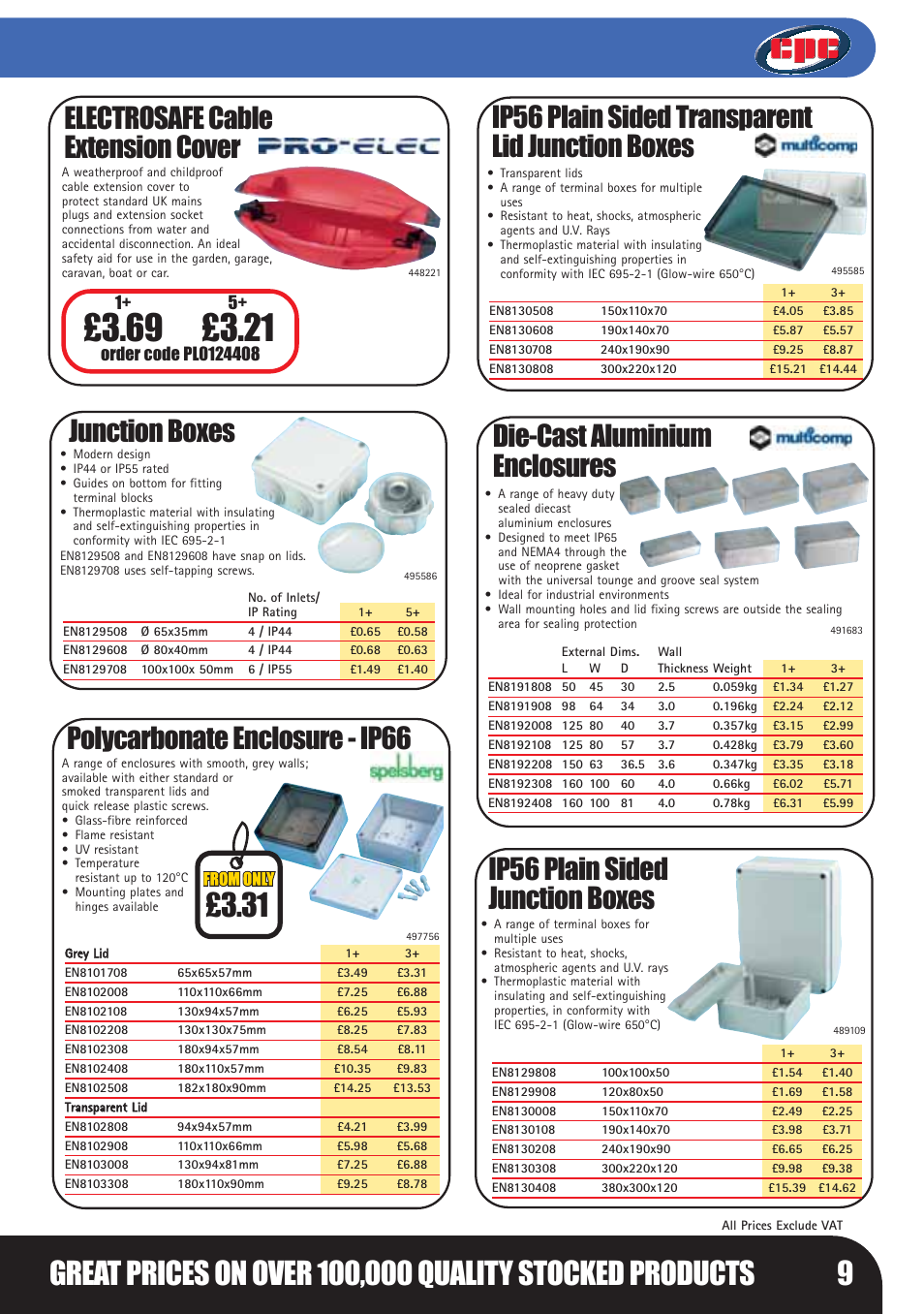 Electrosafe cable extension cover, Junction boxes, Ip56 plain sided transparent lid junction boxes | Polycarbonate enclosure - ip66, Die-cast aluminium enclosures, Ip56 plain sided junction boxes | Bosch LHM0610 User Manual | Page 9 / 148