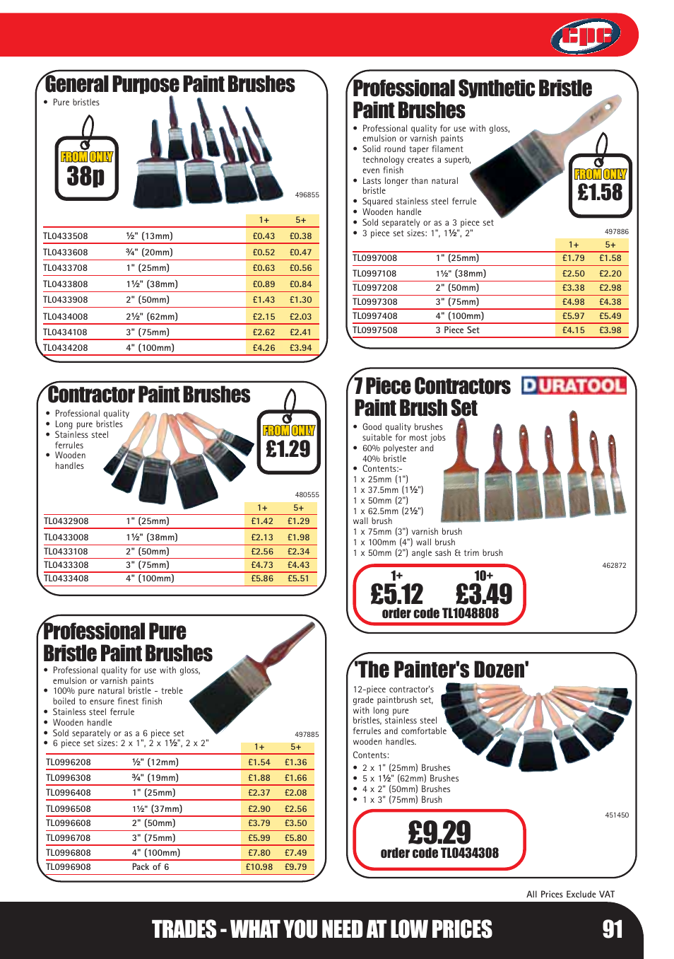 Trades - what you need at low prices 91, Professional pure bristle paint brushes, Professional synthetic bristle paint brushes | General purpose paint brushes, Contractor paint brushes £1.58 | Bosch LHM0610 User Manual | Page 91 / 148