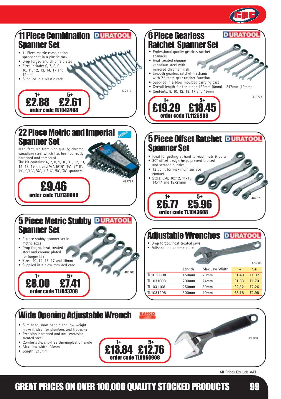 22 piece metric and imperial spanner set, 5 piece metric stubby spanner set, Adjustable wrenches | Wide opening adjustable wrench, 11 piece combination spanner set, 6 piece gearless ratchet spanner set, 5 piece offset ratchet spanner set | Bosch LHM0610 User Manual | Page 99 / 148