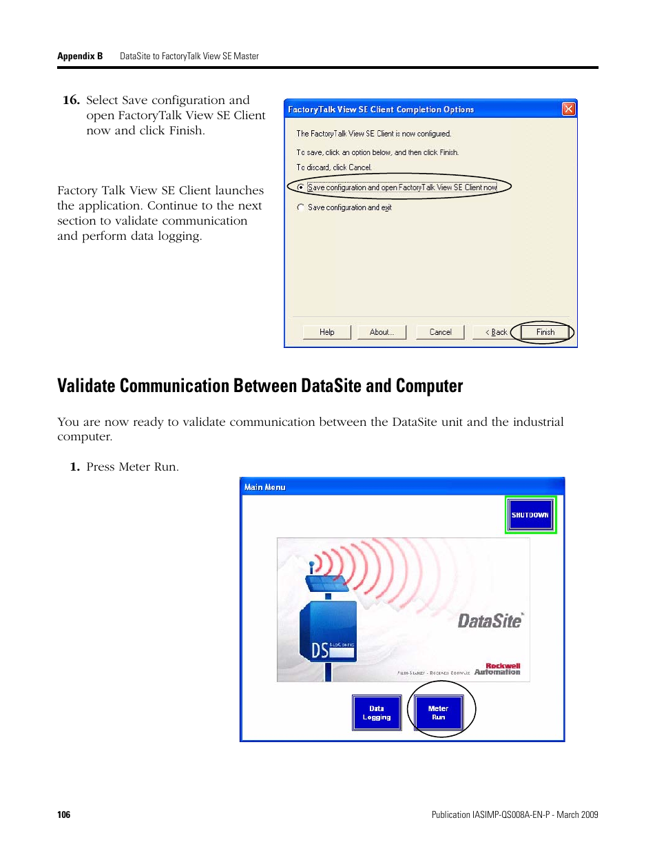 Validate communication, Between datasite and computer | Rockwell Automation 1758 DataSite Accelerator Toolkit User Manual | Page 106 / 112