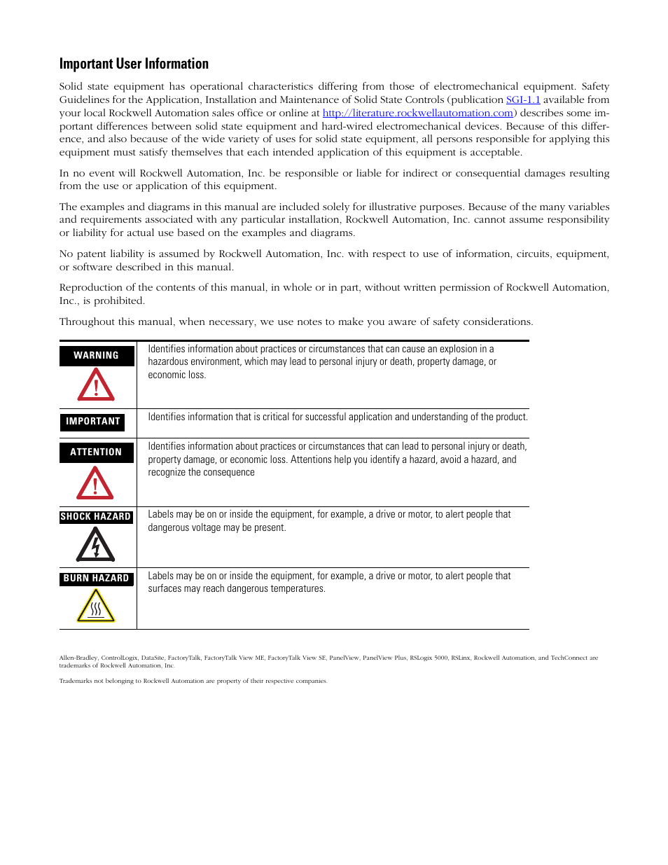 Important user information | Rockwell Automation 1758 DataSite Accelerator Toolkit User Manual | Page 2 / 112