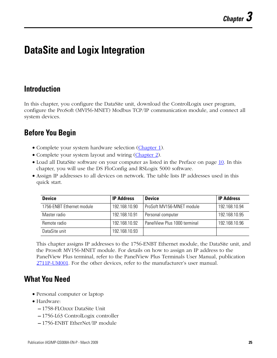 Chapter 3 - datasite and logix integration, Introduction, Before you begin | What you need, Chapter 3, Datasite and logix integration, Introduction before you begin what you need, Chapter | Rockwell Automation 1758 DataSite Accelerator Toolkit User Manual | Page 25 / 112
