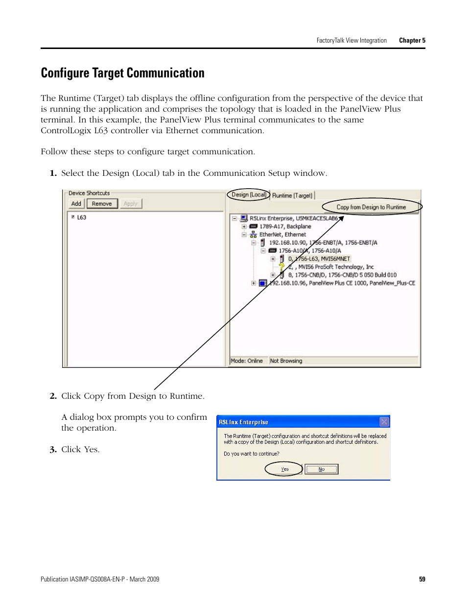 Configure target communication, Configure target, Communication | Rockwell Automation 1758 DataSite Accelerator Toolkit User Manual | Page 59 / 112