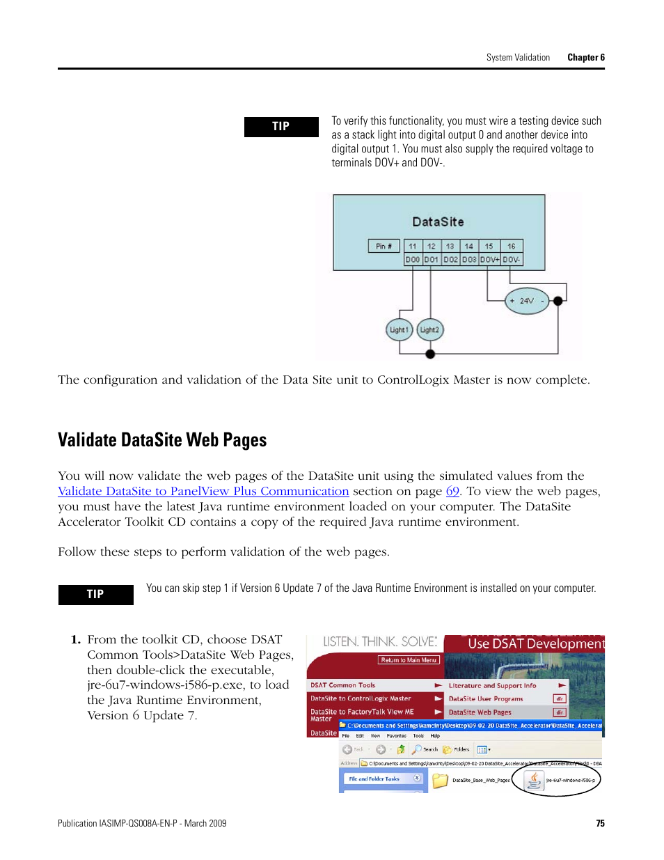 Validate datasite web, Validate datasite web pages | Rockwell Automation 1758 DataSite Accelerator Toolkit User Manual | Page 75 / 112