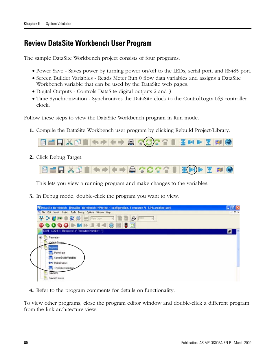 Review datasite workbench user program, Review datasite workbench, User program | Rockwell Automation 1758 DataSite Accelerator Toolkit User Manual | Page 80 / 112