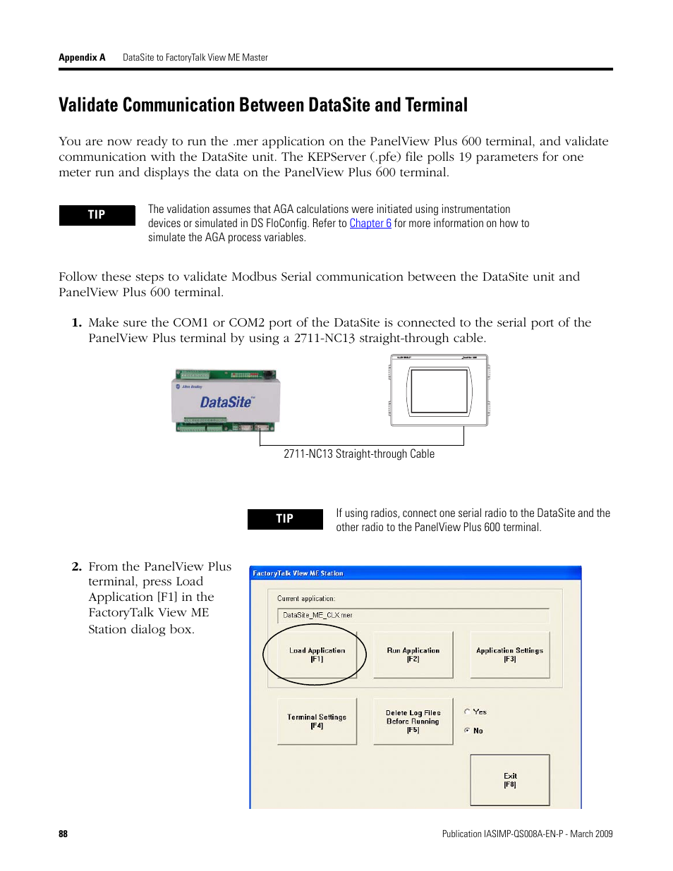 Validate communication, Between datasite and terminal | Rockwell Automation 1758 DataSite Accelerator Toolkit User Manual | Page 88 / 112