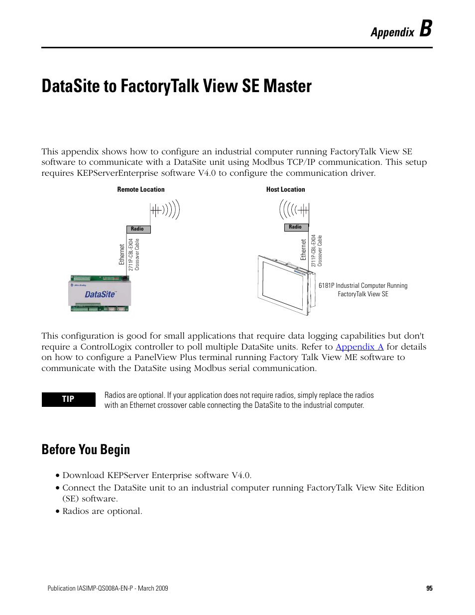 Before you begin, Appendix b, Datasite to factorytalk view se master | Appendix | Rockwell Automation 1758 DataSite Accelerator Toolkit User Manual | Page 95 / 112
