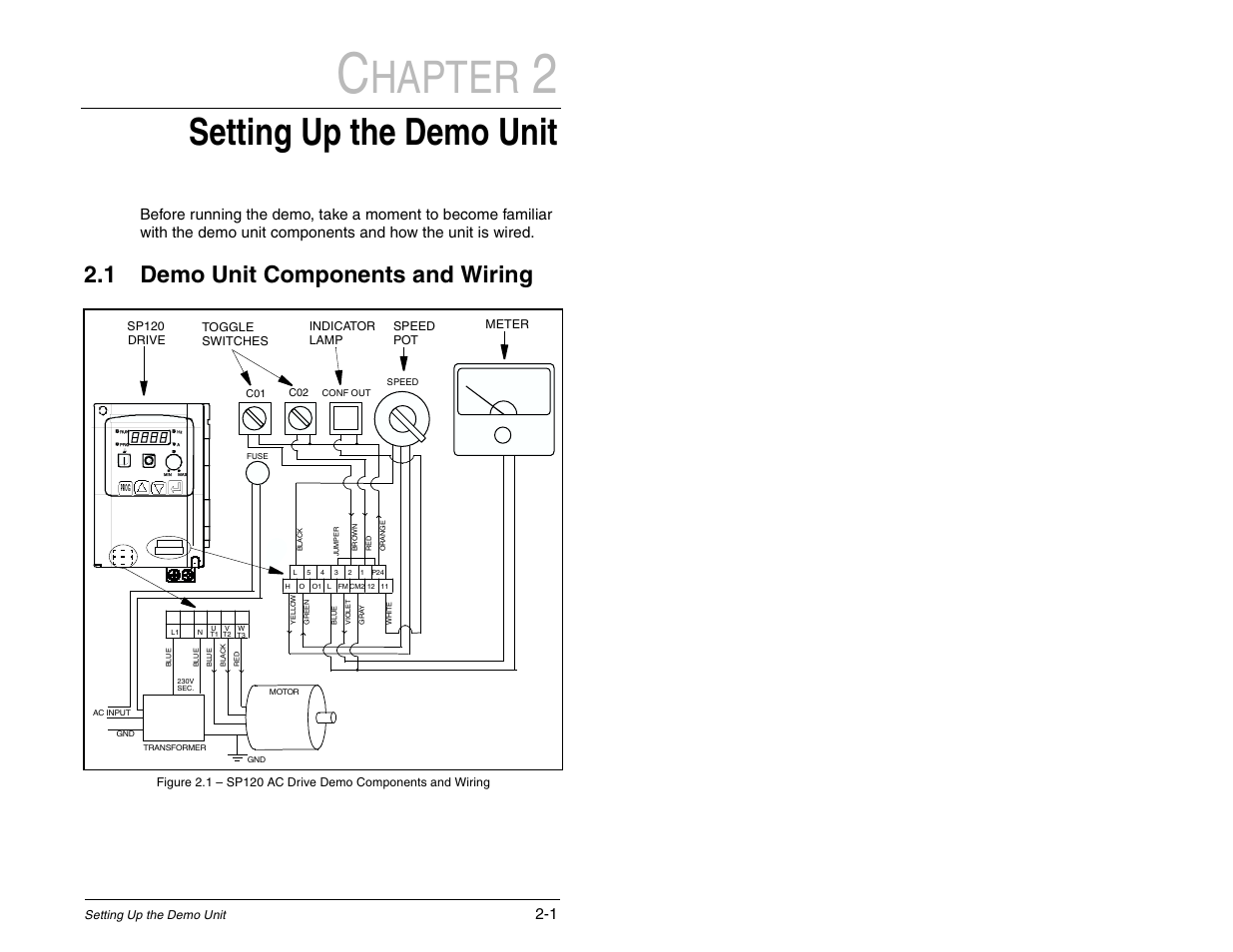 2 setting up the demo unit, 1 demo unit components and wiring, Hapter | Setting up the demo unit | Rockwell Automation SP120 AC Drive Demo Unit User Manual | Page 7 / 20