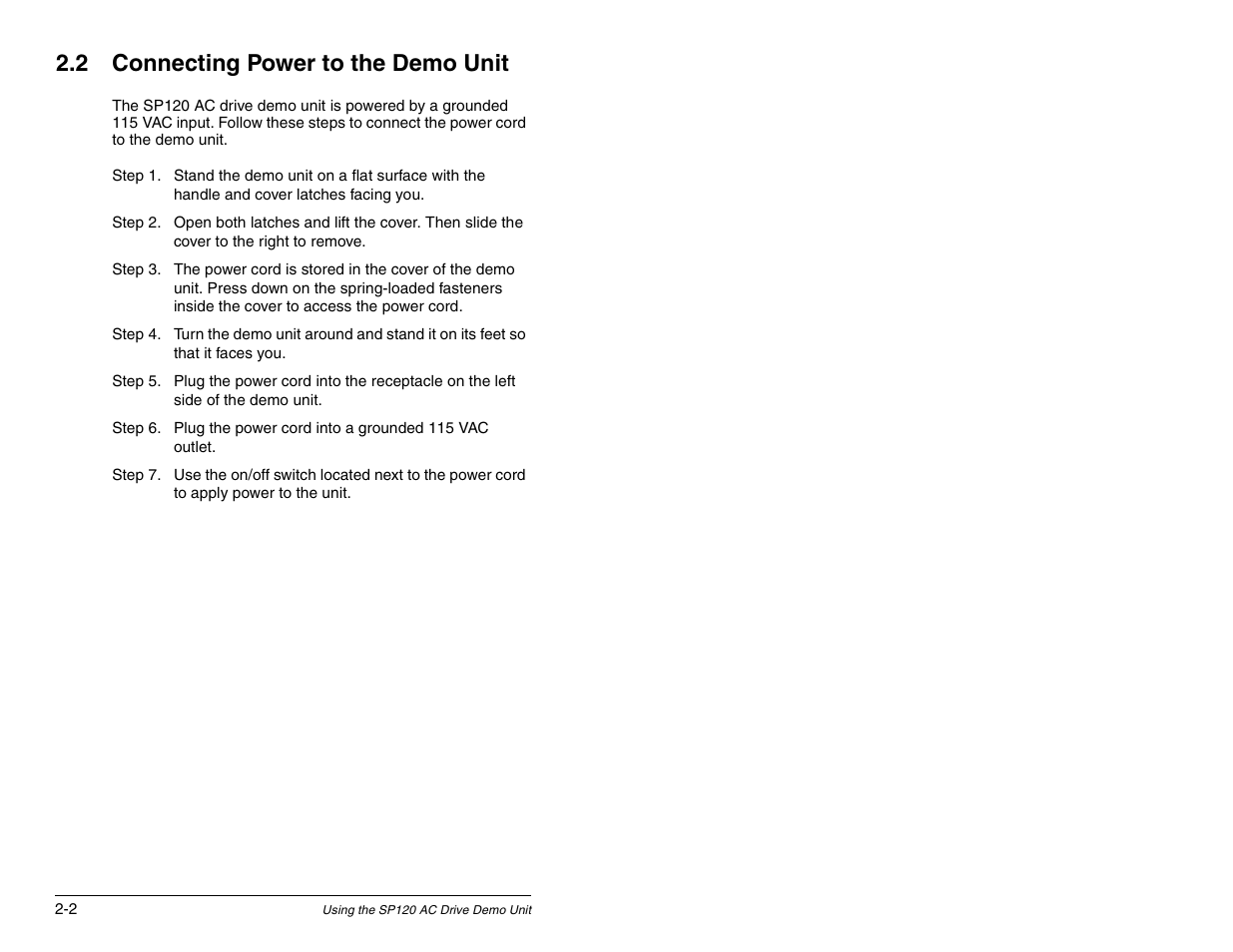 2 connecting power to the demo unit | Rockwell Automation SP120 AC Drive Demo Unit User Manual | Page 8 / 20