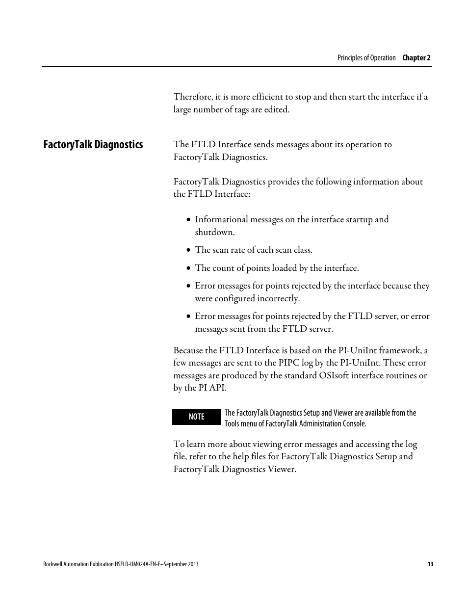 Factorytalk diagnostics | Rockwell Automation FactoryTalk Historian SE 4.0 Live Data Interface User Guide User Manual | Page 13 / 58