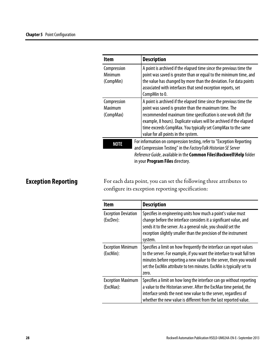 Exception reporting | Rockwell Automation FactoryTalk Historian SE 4.0 Live Data Interface User Guide User Manual | Page 28 / 58