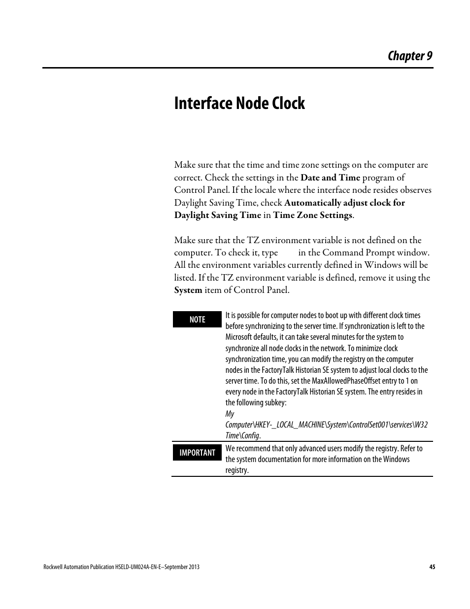 Interface node clock, Chapter 9 | Rockwell Automation FactoryTalk Historian SE 4.0 Live Data Interface User Guide User Manual | Page 45 / 58