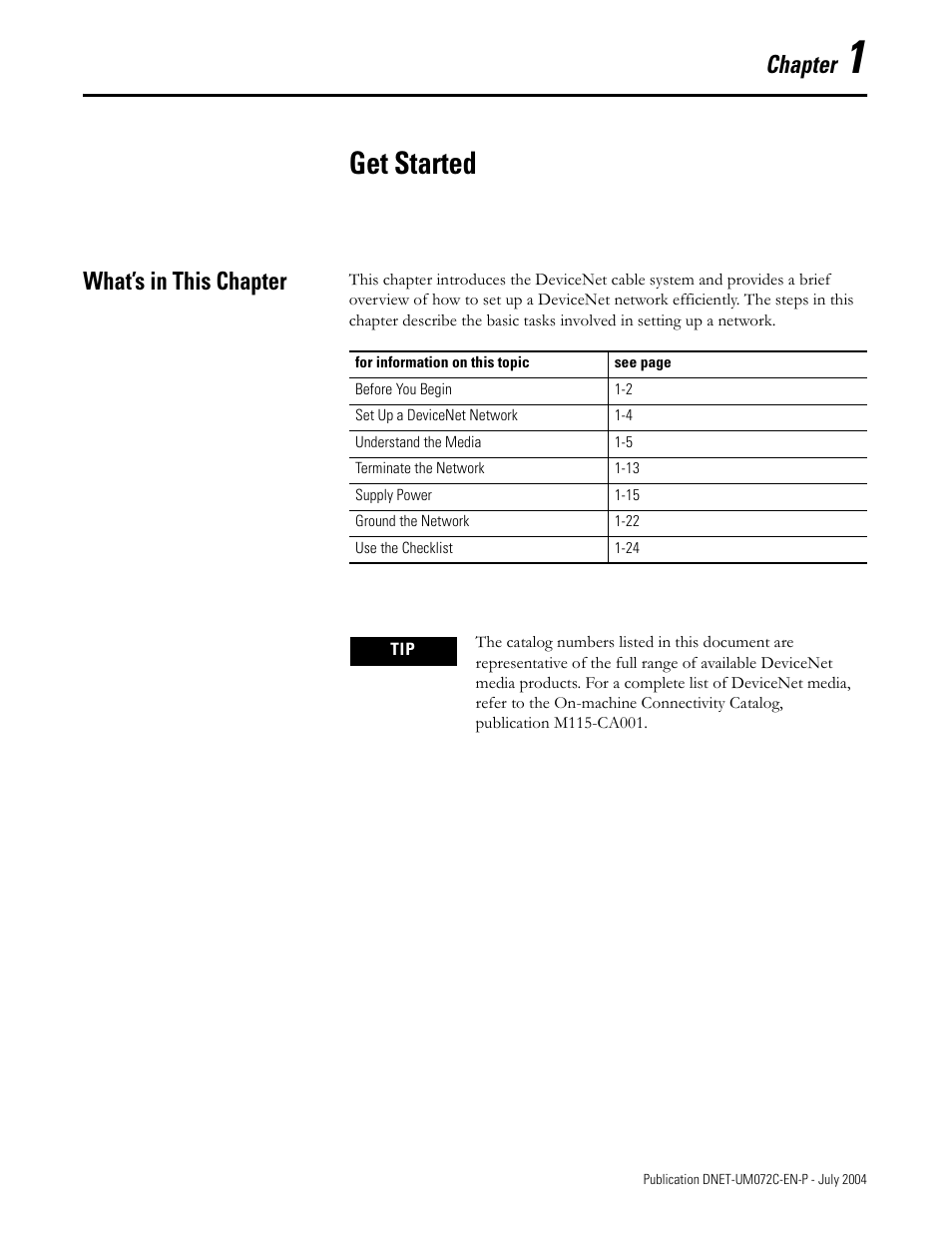 Get started, Chapter, What’s in this chapter | Rockwell Automation DeviceNet Media Design Installation Guide User Manual | Page 11 / 130