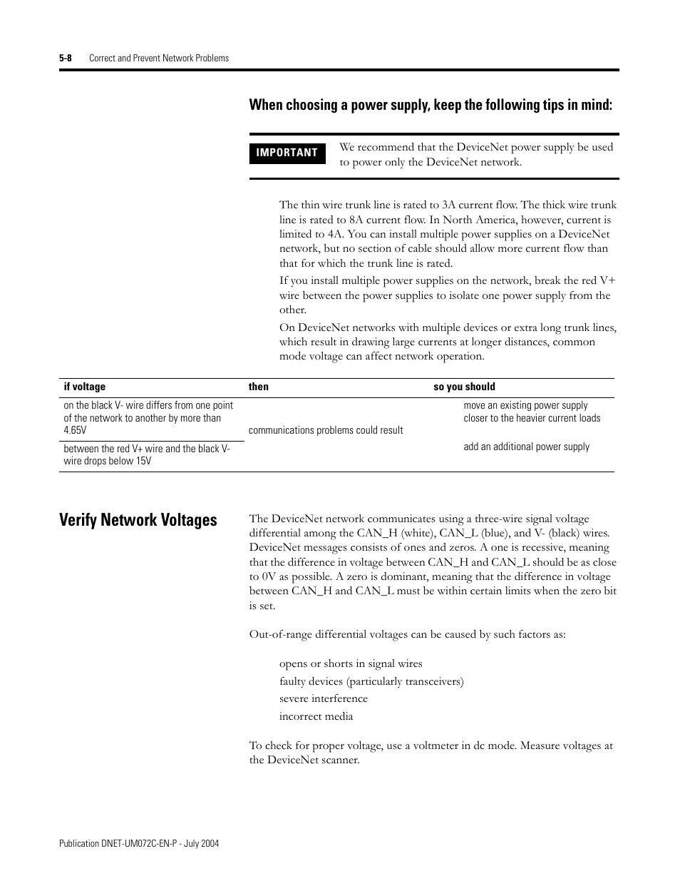 Verify network voltages | Rockwell Automation DeviceNet Media Design Installation Guide User Manual | Page 112 / 130