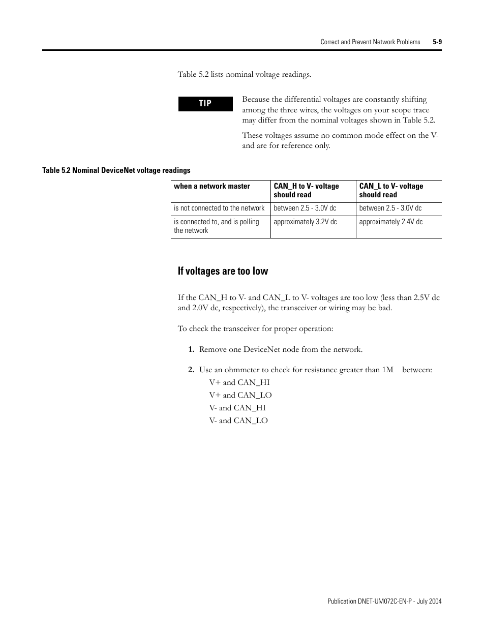 If voltages are too low | Rockwell Automation DeviceNet Media Design Installation Guide User Manual | Page 113 / 130