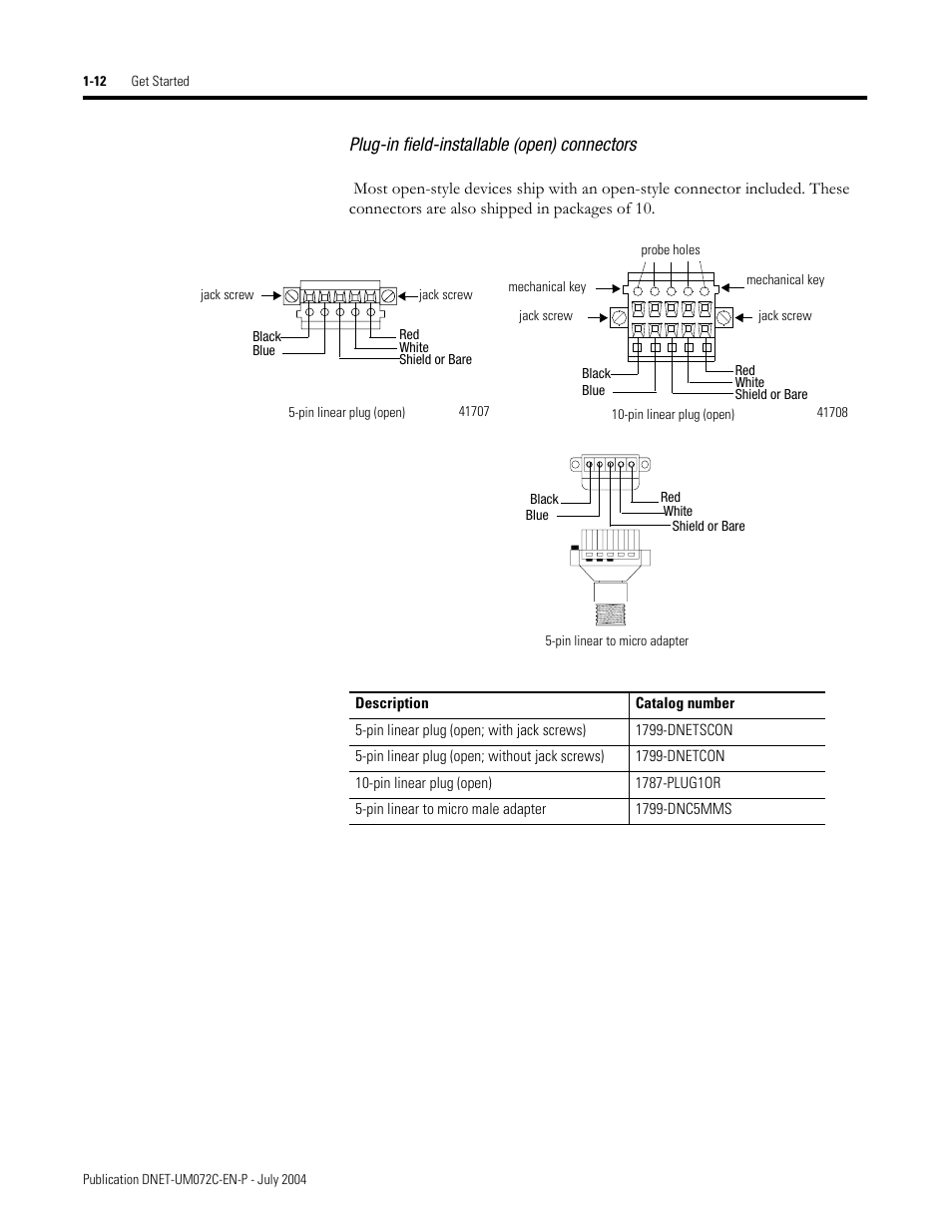 Plug-in field-installable (open) connectors | Rockwell Automation DeviceNet Media Design Installation Guide User Manual | Page 22 / 130