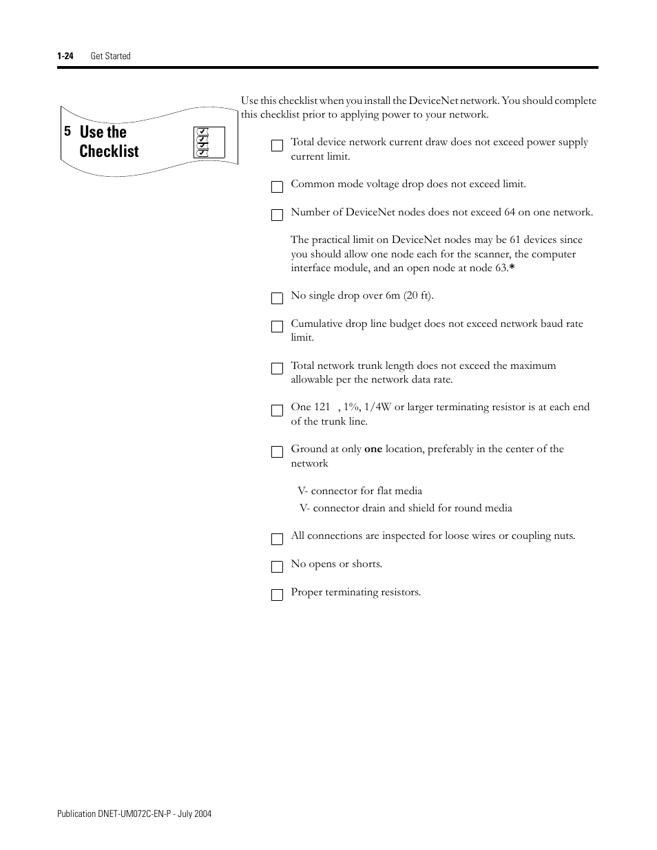 Use the checklist | Rockwell Automation DeviceNet Media Design Installation Guide User Manual | Page 34 / 130