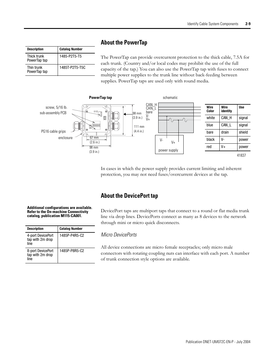 About the powertap, About the deviceport tap, Micro deviceports | Rockwell Automation DeviceNet Media Design Installation Guide User Manual | Page 45 / 130